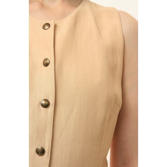 Ralph Lauren Collection Purple Label Snap Front Midi Day Dress Size 10 Tan Linen - Picture 9 of 10
